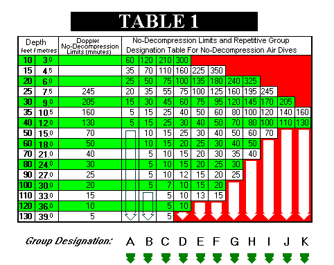 SSI Air Imperial and Metric Dive Table